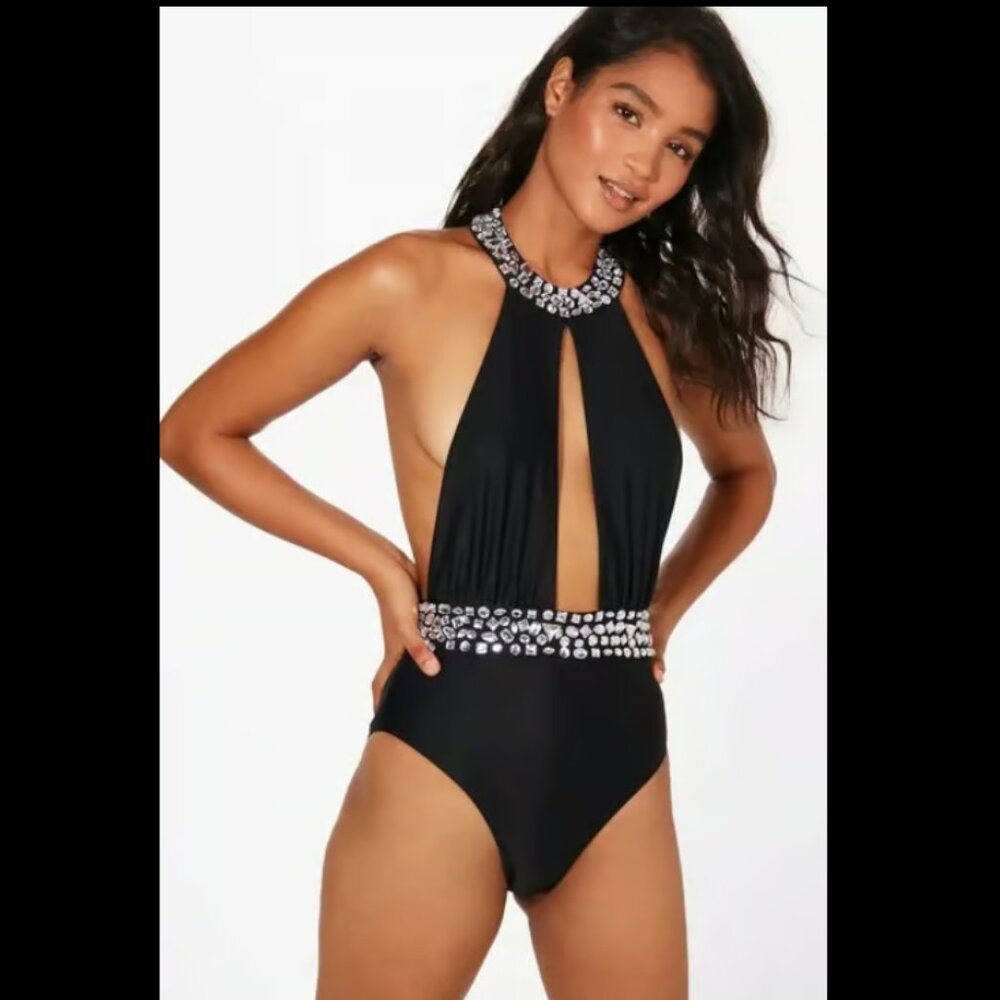 Size USA women's 4 Miami Boutique Diamante Cut Out swimsuit/bathing suit,